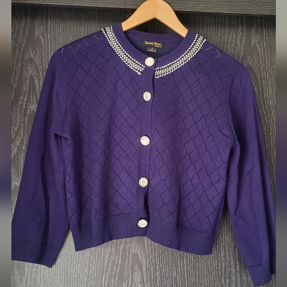 Women's Elegant Navy Blue Knit Cardigan